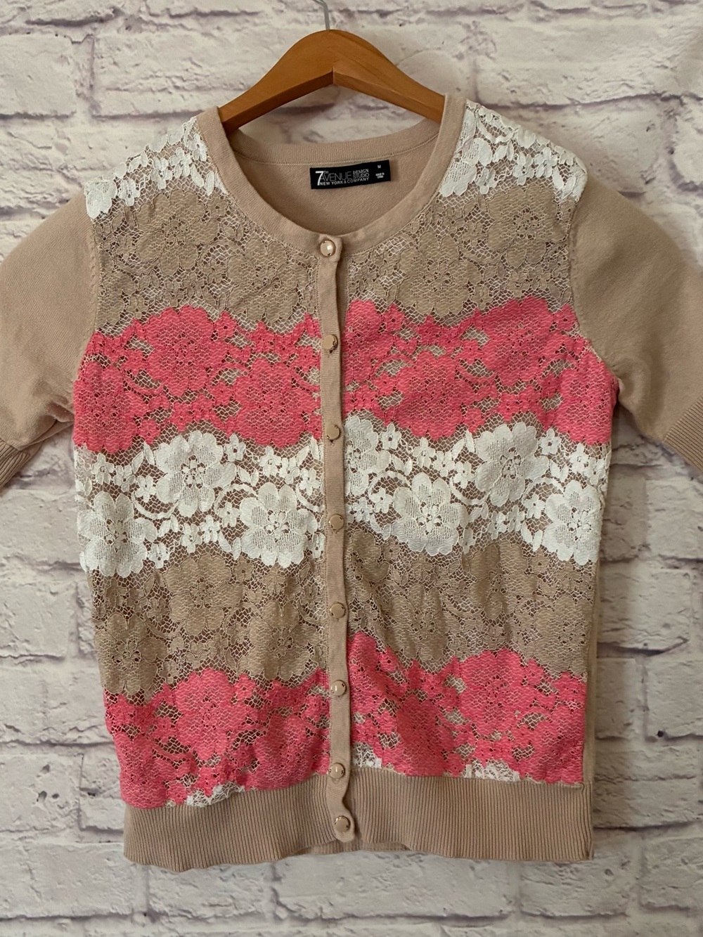 7th Avenue Design Studio NY&Co Floral Lace Button Knit Cardigan Sweater Medium